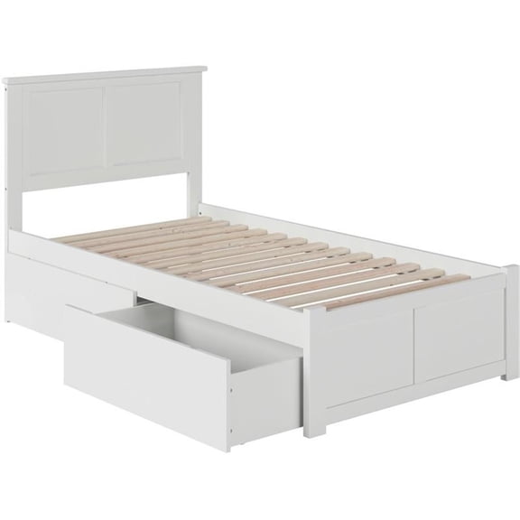 Pemberly Row Madison Twin XL Wood Platform Bed and Storage Drawers in White