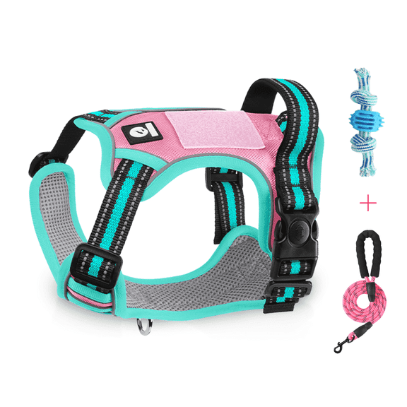 Welcome to my little boutique. Dog Harness Set with No Pull Dog Harness and Dog Leash & Dog Toy, 360° Reflective Strip, Soft Handle Fully Adjustable Harness for Small to Large Dogs(Pink, S)