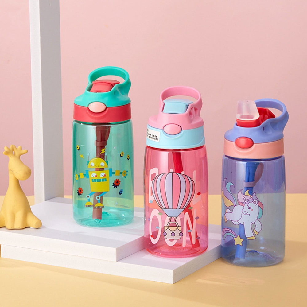 Kids Cartoon Water Bottle BPA Free One Click Open Flip Top Bottle for Women  Teen Pink 480ml Ocean 