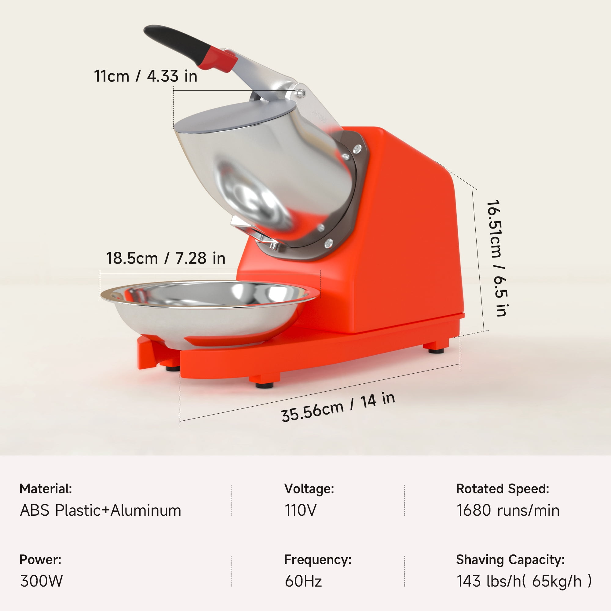 Electric Ice Crusher Machine 300W Shaver Shaved Ice Snow Cone Maker 143lbs Ora