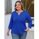 thumbnail image 5 of Blusa tipo túnica Romantii, talla grande, cuello en V, manga 3/4, azul real, 5 of 5