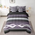 thumbnail image 2 of Feelyou Modern Boho Lines Bedding Comforter Set 7pcs for Men, Purple Cycle Abstract Queen Bedding Sets, Fashion Stripes Art Reversible Queen Sheet Sets, Ultra Soft Bedroom Decor, 2 of 8