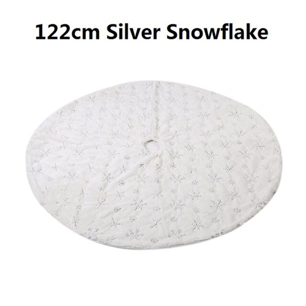 Falda de árbol de Navidad de 122cm, alfombra de piel sintética, copo de nieve, alfombra de felpa blanca para el hogar, árbol de Navidad, decoración de Año Nuevo, adorno de delantal de Noel