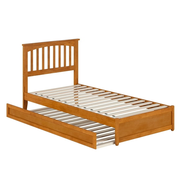 Everett Twin XL Platform Bed with Panel Footboard & TXL Trundle in Light Toffee