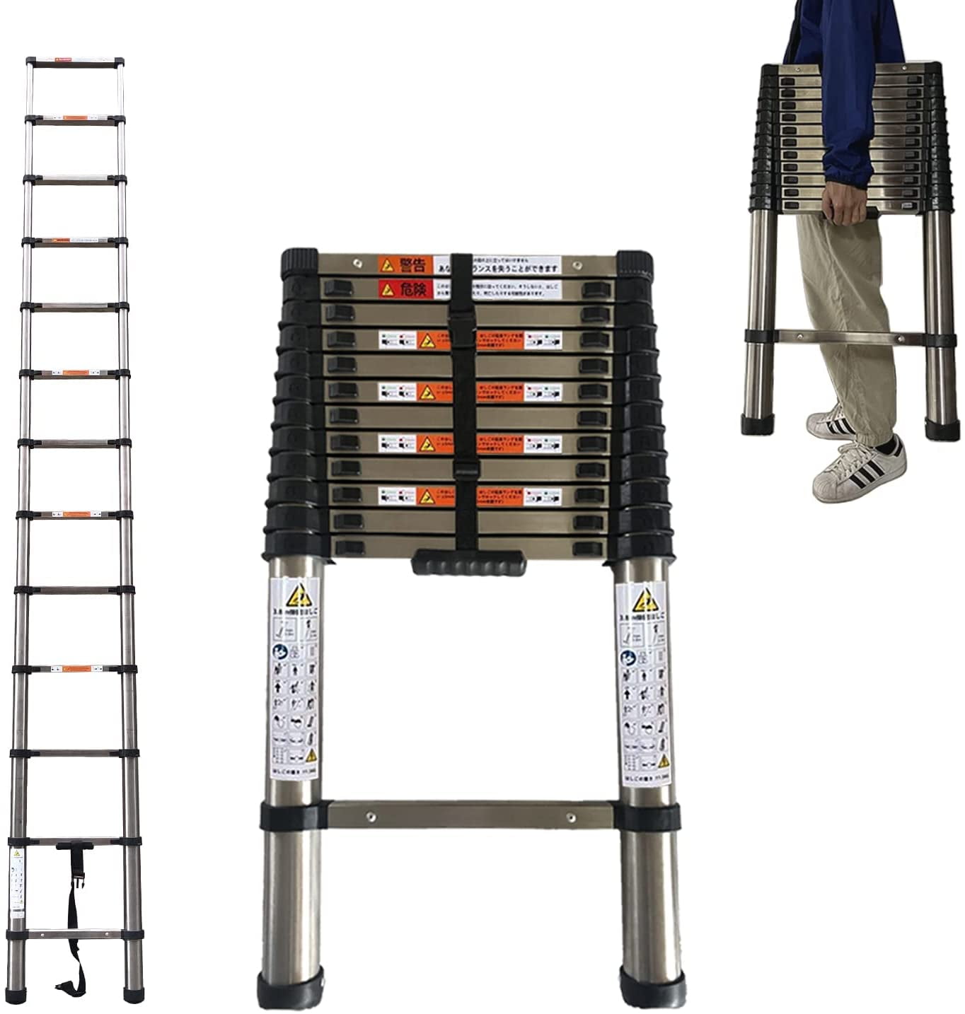EN131-12.5FT Aluminum Telescoping-Telescopic Extension Ladder Tall Multi Purpose 