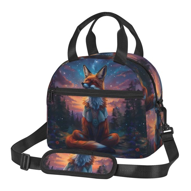 Balery Starry Sky Meditating Fox Bolsa de Almuerzo Impresa, Caja de Almuerzo Reutilizable, Bolsa Térmica Aislada para Almuerzo, Bolsa Antiderrames