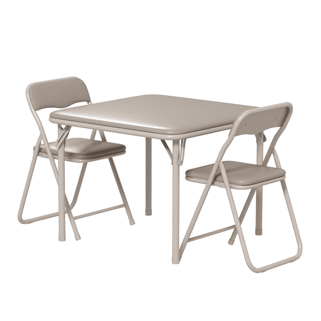 Folding Table and Chair Set of 3, Featuring a Portable Table and Chairs with Soft Pu Cushions. No Assembly is Required, Perfect for Eating, Reading, and Playing