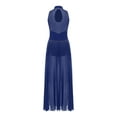 thumbnail image 4 of Oyolan Womens Lyrical Dance Dress Sleeveless Flowy Mesh Slit Hem Maxi Long Skirt Contemporary Dance Navy Blue L, 4 of 5