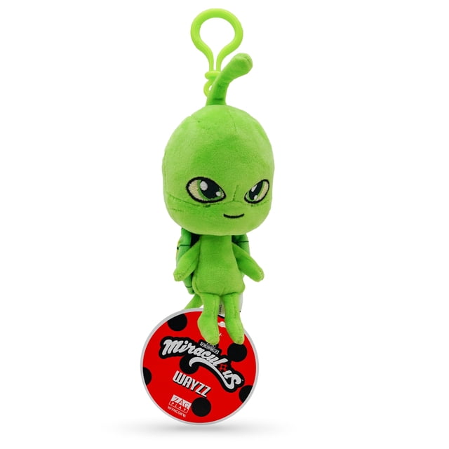Miraculous Ladybug - Kwami Lifesize Wayzz Tortuga de peluche de 5 pulgadas con clip para niños Juguete de peluche coleccionable súper suave con ojos de puntada brillante y llavero de mochila a juego d
