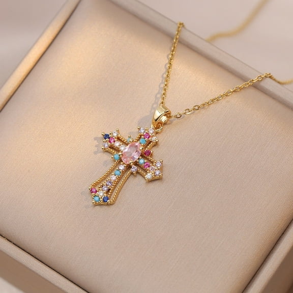 Vintage Gold Cross Necklace 17.7x1.96 Inches 0.7x1.25 Inches 1 Piece