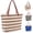 Stripe Coffee, variant on LQCrafK Women Straw Beach Bag , Waterproof Sandproof Handmade Woven Stripe Tote Bags Stitchwork with Zipper