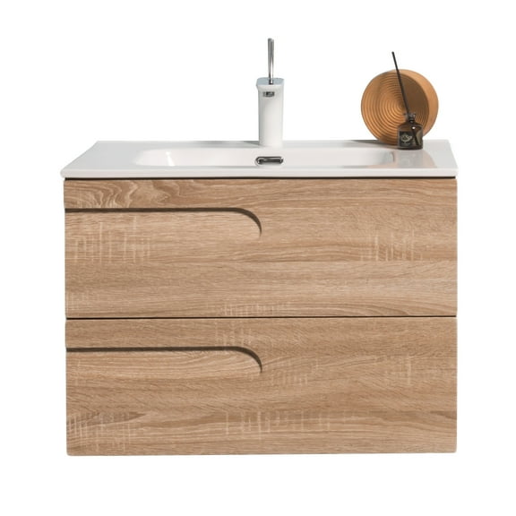 Eviva Joy 28" Maple Wall Mount Bathroom Vanity w/ White Integrated Top