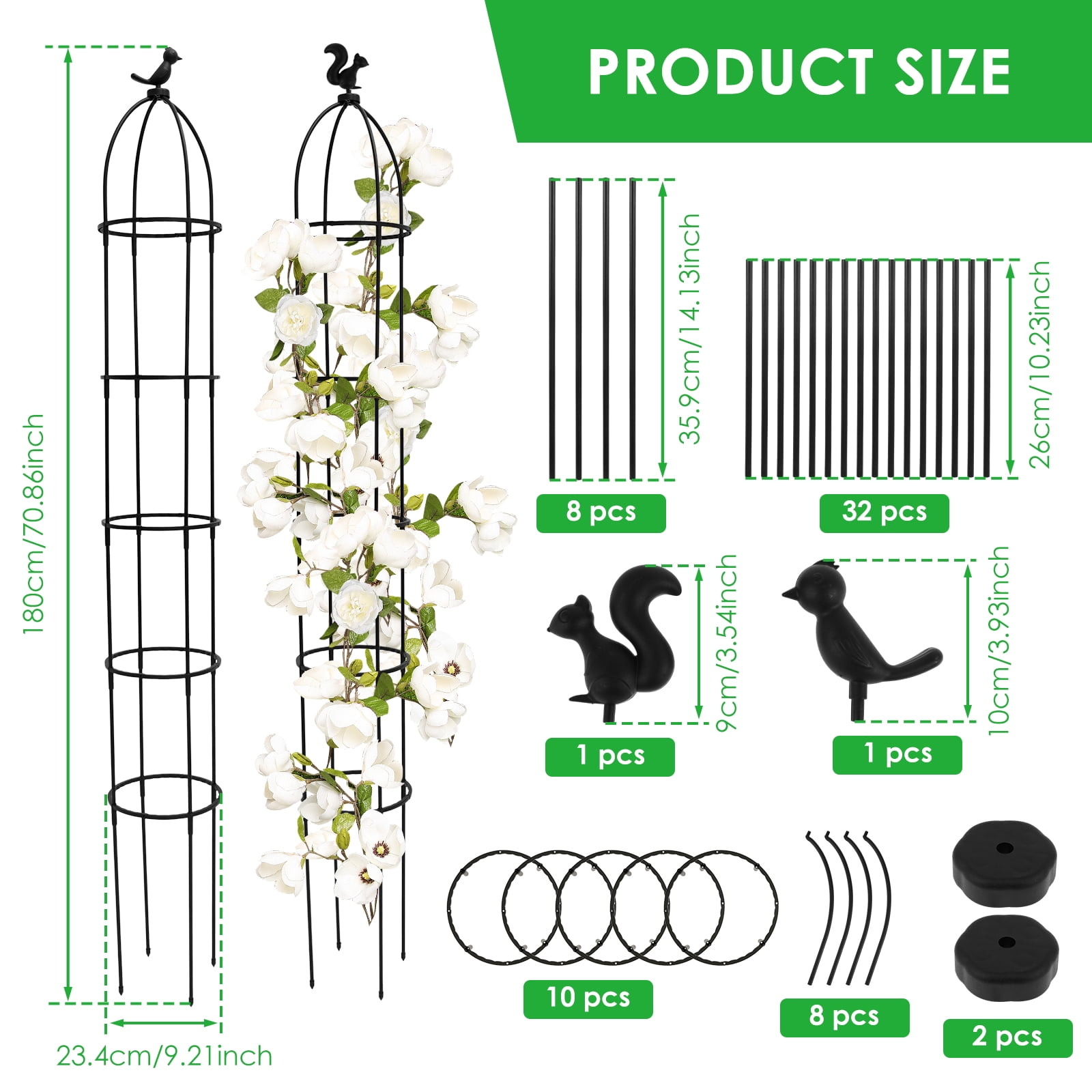 NUAHRHY Outdoor Garden Rose Bush Flower Obelisk 6Ft Trellises Tomato Tower For Climbing Plant Tall Sturdy Trellis Detachable Plants  For Vine Cucumber
