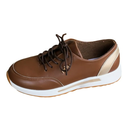 

Blphud Women Sneakers Summer Shoes for Women 2024 Business Casual Shoes for Women Wedges Women s Fashion Thick Bottom Lace Up Round Head Fashion Matching Sports Leather Shoes Brown 40