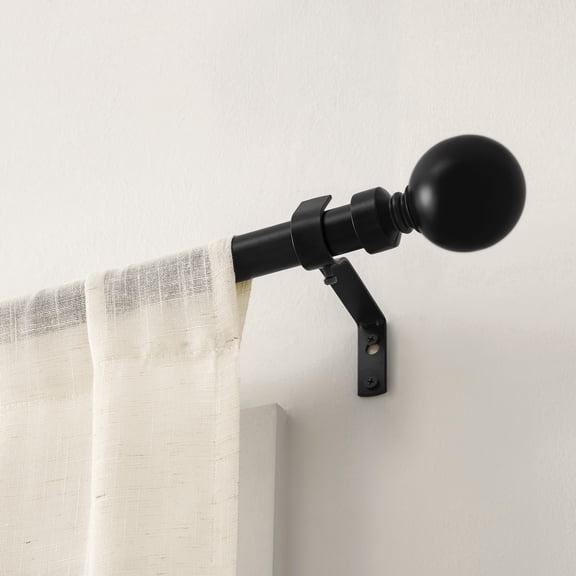 Muuphra 1 Inch Heavy Duty Single Metal Curtain Rod,Steel Ball Finials,Matte Black, 16-94"