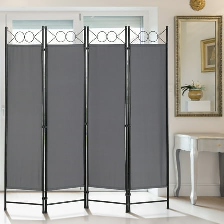 Dkelincs Room Dividers Folding Privacy Screen with 4 Panels Steel Frame Living Room Divider for Living Room,Office Use, Gray