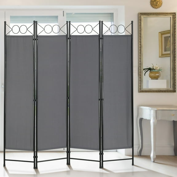 Dkelincs Room Dividers Folding Privacy Screen with 4 Panels Steel Frame Living Room Divider for Living Room,Office Use, Gray