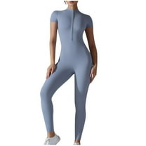 ABATAB Womens Workout Jumpsuit One Piece Zip up Romper Seamless Slim Fit Yoga Unitard Short Sleeve Exercise Running Outfits