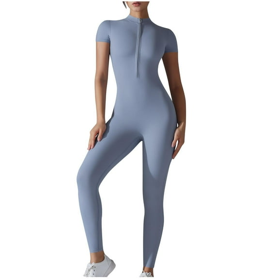 Wdfiry Women's Tight Fitting Exercise Jumpsuit Women's Yoga Jumpsuit Training Seamless Zipper Neck Long Sleeve Sports Jumpsuit