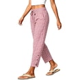 thumbnail image 4 of Women Summer Gingham Plaid Elastic Drawstring Waist Jogger Pants, Snap Button Loose Ankle Cropped Trousers with Side Pockets Beach Vacation Loungewear Casual Bottoms Red M(M), 4 of 8