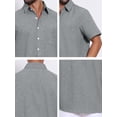thumbnail image 7 of DARING DIVA Men's Plain Linen Short Sleeve Contrast Color Collar Shirts M Gray, 7 of 7