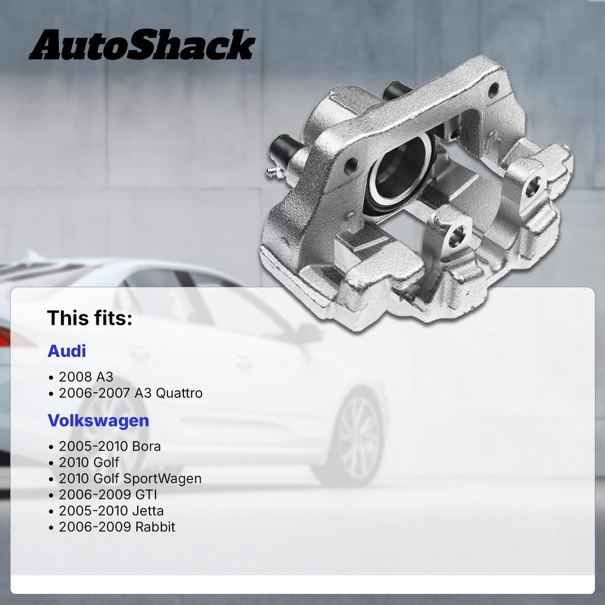 AutoShack Rear Brake Caliper for Volkswagen & Audi, Jetta 2005-2010 Rabbit 2006-2009 GTI 2006-2009 Golf 2010 A3 Quattro 2006-2007, AWD FWD L4 1.9L 2.0L L5 2.5L V6 3.2L, Right