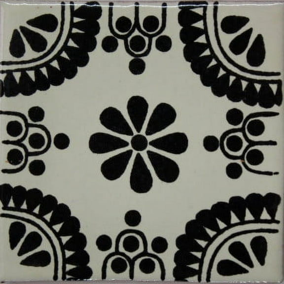 4.2x4.2 Black Madrid Talavera Mexican Tile, Set of 9 pcs