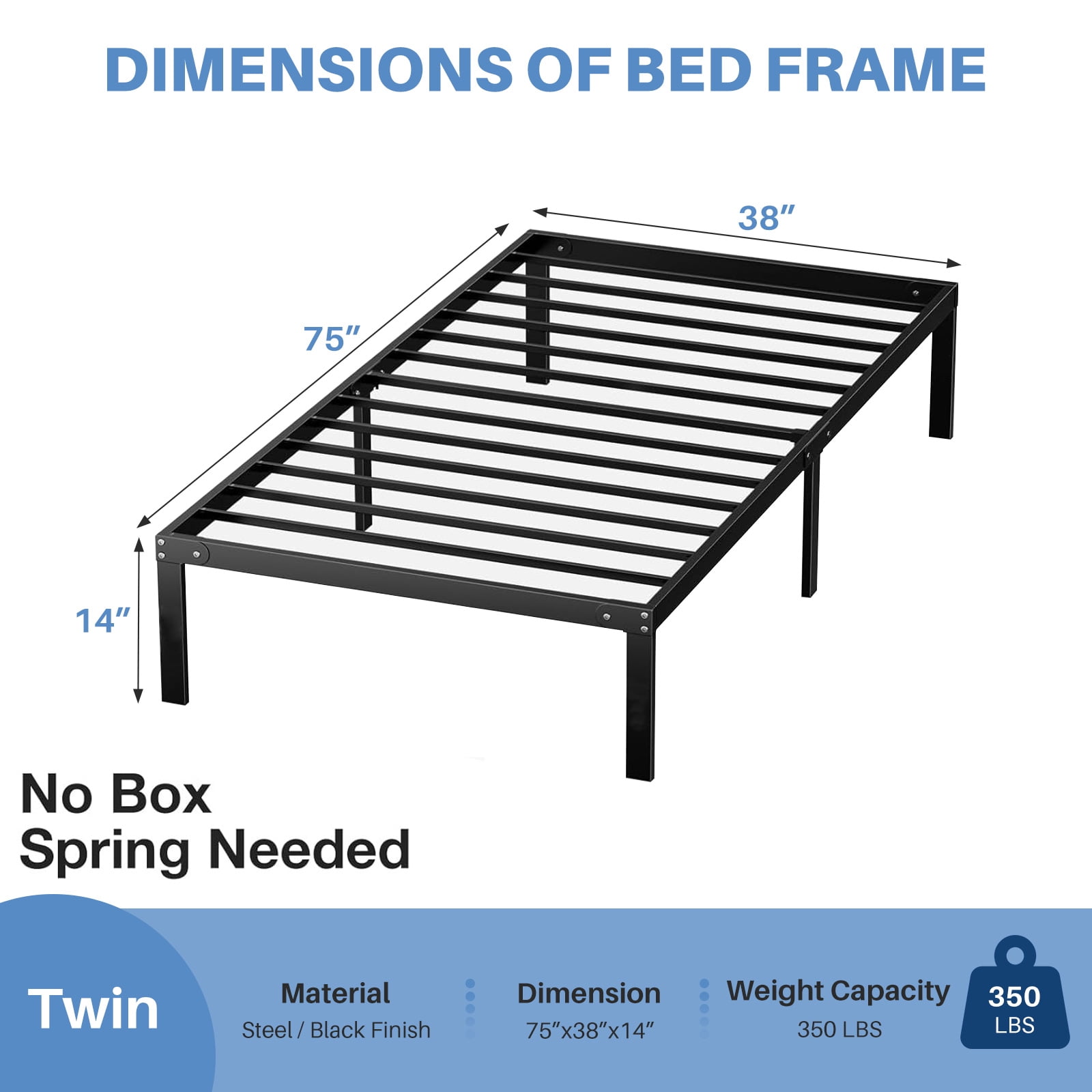 Taoset 14 inch High Heavy Duty Steel Bed Frame with Storage - Twin, No Box Spring Needed, Easy Assembly