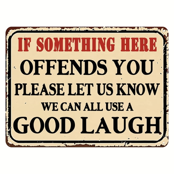 "If Something Here Offends You" Funny Metal Sign, Vintage Aluminum Wall Decor, 12x8 Inch Sarcastic Quote Plaque for Office, Garage, Home Bar, Man Cave