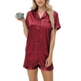 thumbnail image 2 of vigerkar Womens Silk Satin Pajamas Loungewear Two-Piece Sleepwear Button-Down Floral Pj Set Red, S, 2 of 8