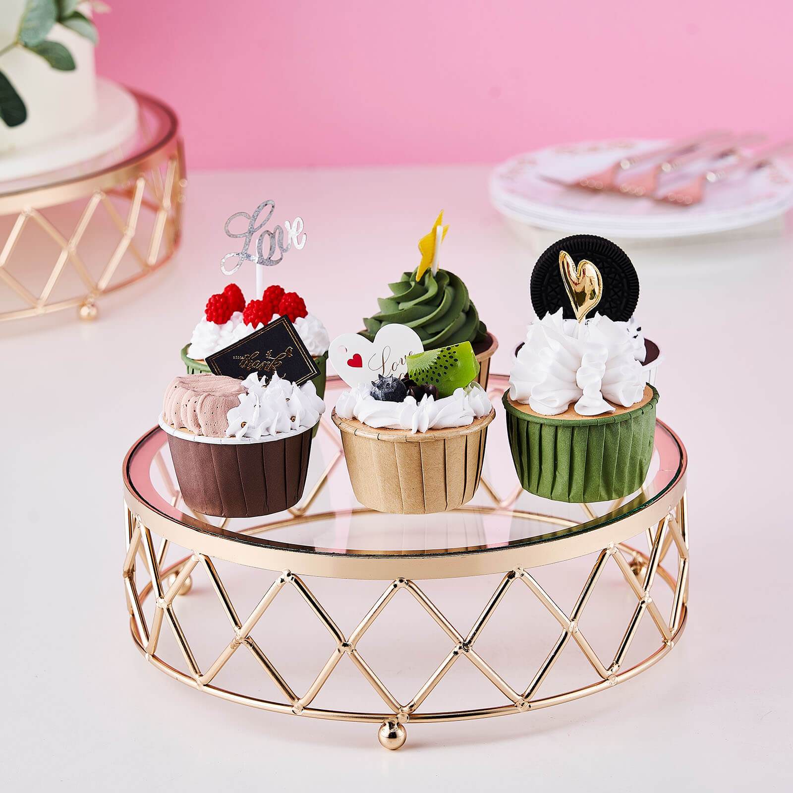 Efavormart 10" Round Metal Geometric Cake Stand Gold Cake Riser with