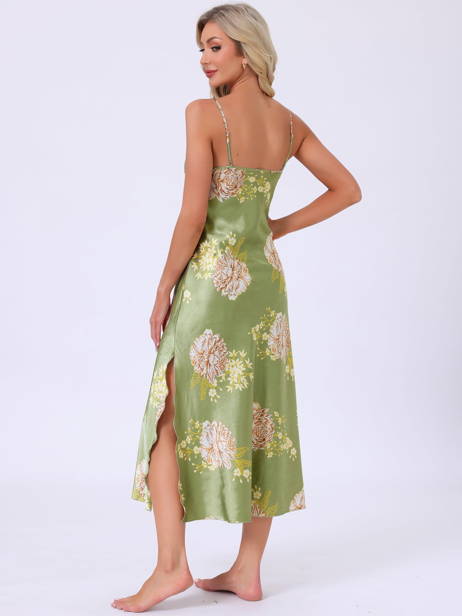 DARING DIVA Women's Floral Satin Camisole Spaghetti Straps Sleepwear M Green
