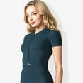 thumbnail image 2 of Women's Rib Knit Seamless Short Sleeve High Neck Cropped Sports Jacket-Small, Blue, 2 of 6
