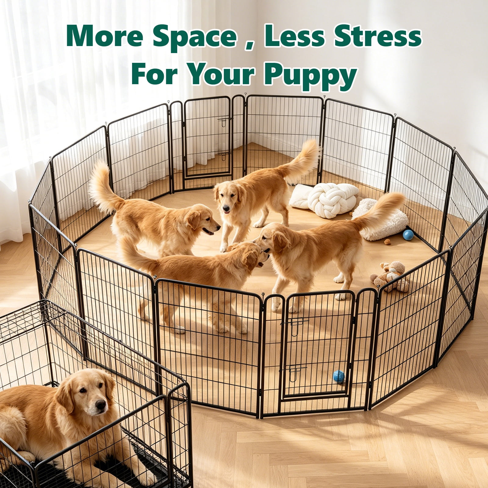HaiCube Dog Playpen for Large Dogs, 40" 16 Panels Heavy Duty Metal Pet Playpen with Door, Foldable Indoor Outdoor Puppy Exercise Pen Fence