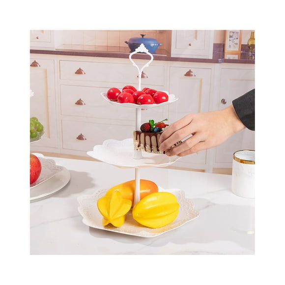 White Plastic 3 Tier Serving Tray 3 Tiers Dessert Cakecup Stand 3 Layer Fruit Tray Round