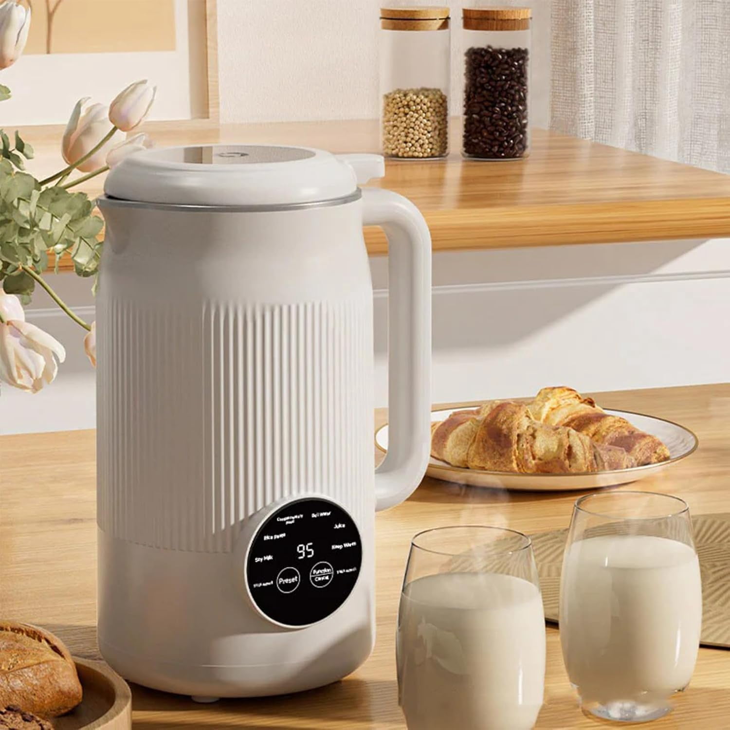 The 8-in-1 Multifunction Nut Milk & Juice Maker, 40oz Automatic Nut Milk Maker Blender for Soy Milk, Milkshakes, Juice,6 Hours Heat Preservation, Delay Start, Self-Cleaning (White)