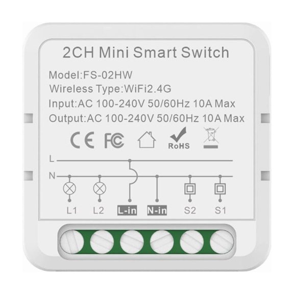 Interruptor Smart de 2 Vías 16A WiFi Módulo de Interruptor de Luz Compatible con Alexa/Google Home, Control Remoto por APP, Control por Voz, Modo DIY, No Requiere Hub