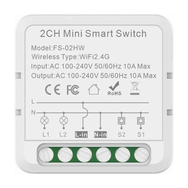 Interruptor Smart de 2 Vías 16A WiFi Módulo de Interruptor de Luz Compatible con Alexa/Google Home, Control Remoto por APP, Control por Voz, Modo DIY, No Requiere Hub
