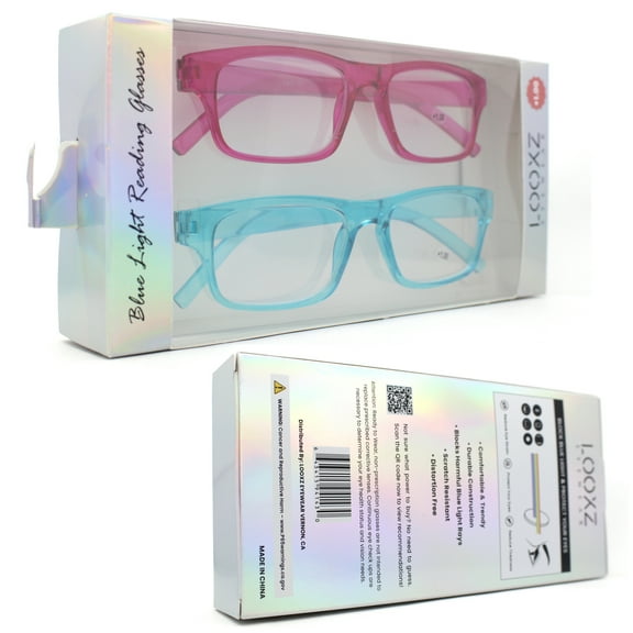 Pop Color Rectangle Blue Light Filtering Reading Glasses [Fuchsia Teal 2 pairs]  1.0