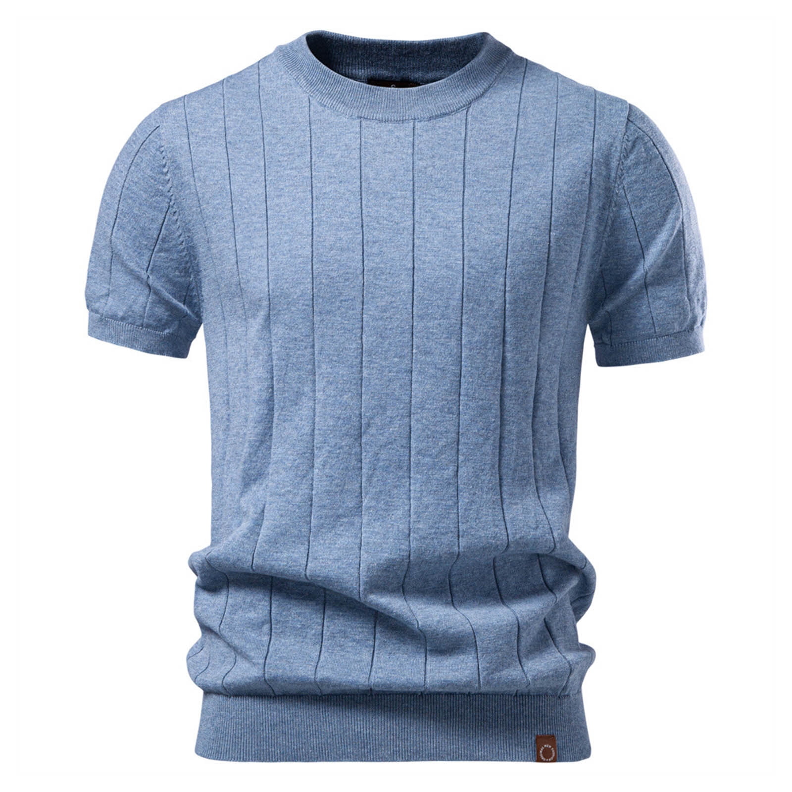 Rhuody T Shirts For Man Adult Referee Shirt V Neck Striped Sweatshirt Short Sleeved Top Casual Clothing Light Blue 2Xl