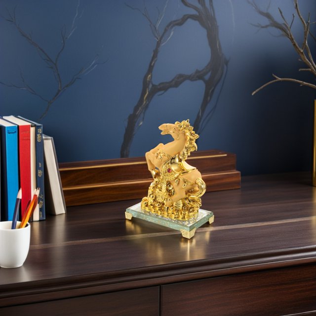 unbranded Figurilla Caballo Dorado De Resina Para Hogar Y Oficina Con Símbolo De Feng Shui