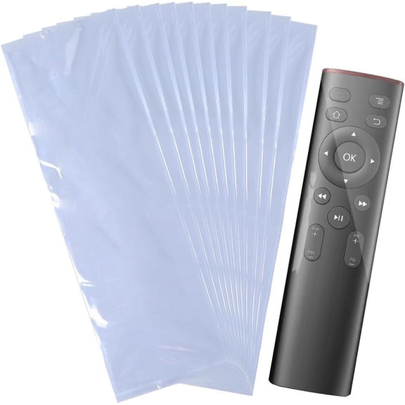 100Pcs Shrink Wrap Bags 9.88x3.15inch Remote Control Cover Protector Dustproof and Waterproof Clear Plastic Heat Shrink Bags Protective Film for TV Video Air Condition Remote Control Clear