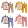 thumbnail image 4 of Esaierr Toddler Newborn 2Pcs Autumn Winter Underwear Set for Boys Girls,Baby Long Sleeve Cardigan Sleep Top + Elastic Pants Baby Sports Casual Therma Pjs 2 Piece Outfits for 3M-24M, 4 of 7