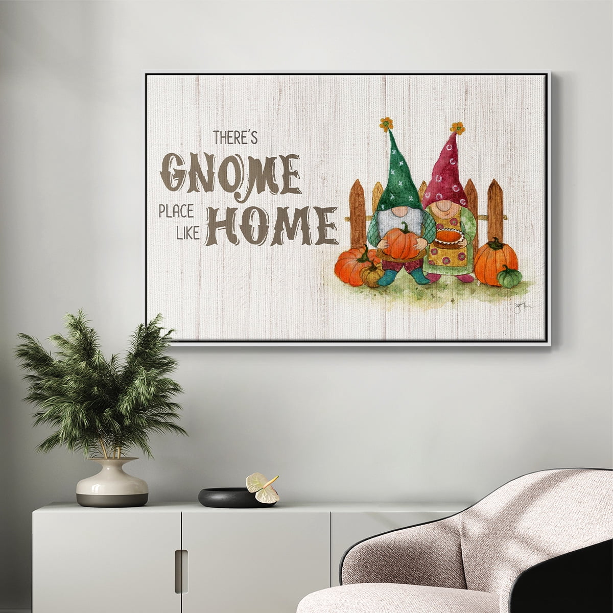 Gnome Place Like Home - Framed Gallery Wrapped Holiday Canvas - 17 x 25 - White Frame