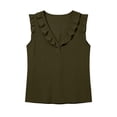 thumbnail image 5 of Luivaraty Tank Tops for Women Soild Color Beacth Tops Casual Ruffles V Neck Half Button Shirts, S-2XL, 5 of 7