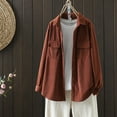 thumbnail image 2 of jtjvou Womens Corduroy Shirt Long Sleeve Oversized Button Up V Neck Blouses Tops Loose Shacket Jacket Brown L, 2 of 9