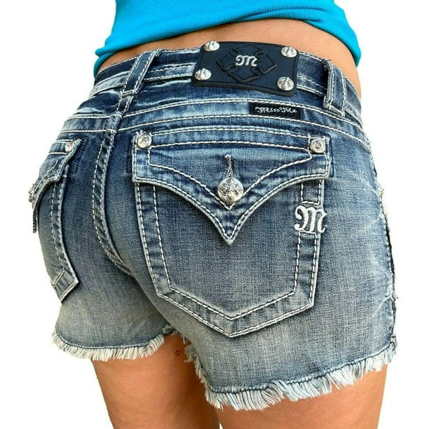 Miss Me Jeans Shorts Low Rhinestone Pocket Frayed Denim 26 SAMPLE - Walmart.com