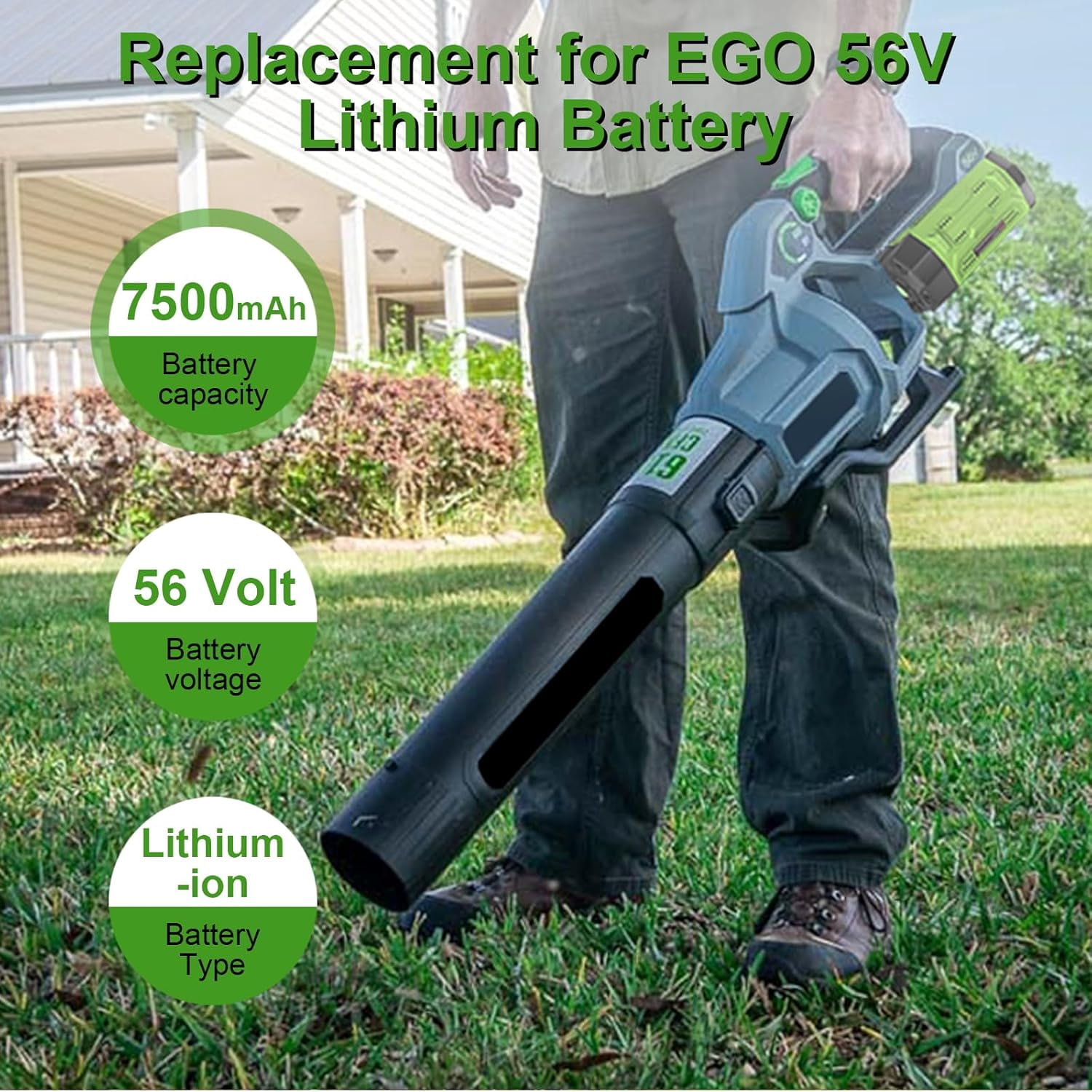 7500mAh Replacement for EGO 56V Battery BA1400T BA2800T BA4200T BA5600T BA3360T BA2242T Compatible with EGO Power+ 56 Volt Lawn Mower, Blower, String Trimmer, Chainsaw