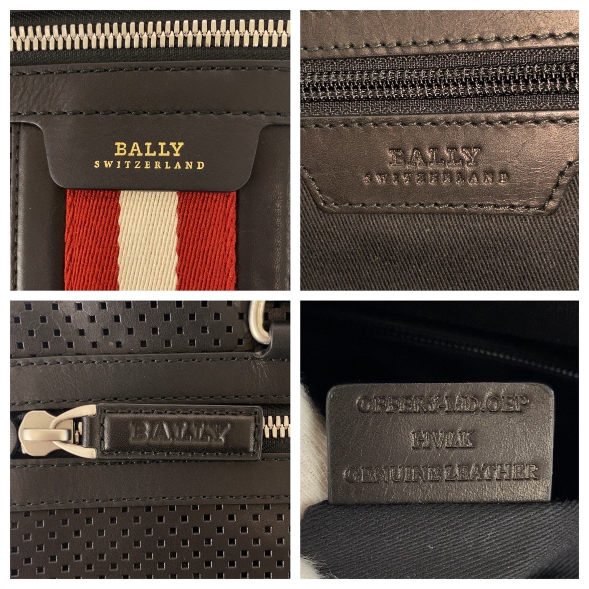 Pre-Owned BALLY HVLK Men's Perforated Black Leather Briefcase with Silver Hardware