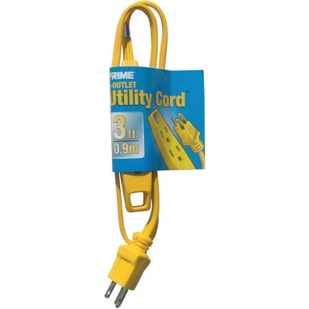 2 Wire Attached Cord - Prime Wire 3-Foot 16/3 SPT-2 3-Outlet Utility Indoor Cord, Yellow